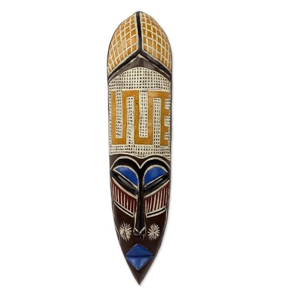 Alternate image for Colorful Hand Carved Adinkra Symbol African Mask Adaptability