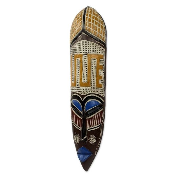 Alternate image for Colorful Hand Carved Adinkra Symbol African Mask Adaptability