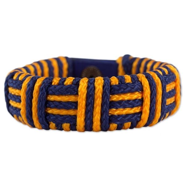 Alternate image for Blue and Gold Cord Striped Bracelet Handmade in Ghana Blue and Gold Kente Power