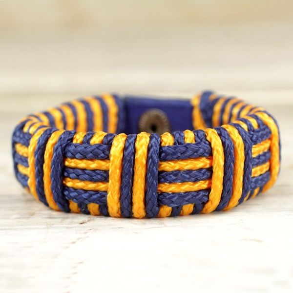 Alternate image for Blue and Gold Cord Striped Bracelet Handmade in Ghana Blue and Gold Kente Power