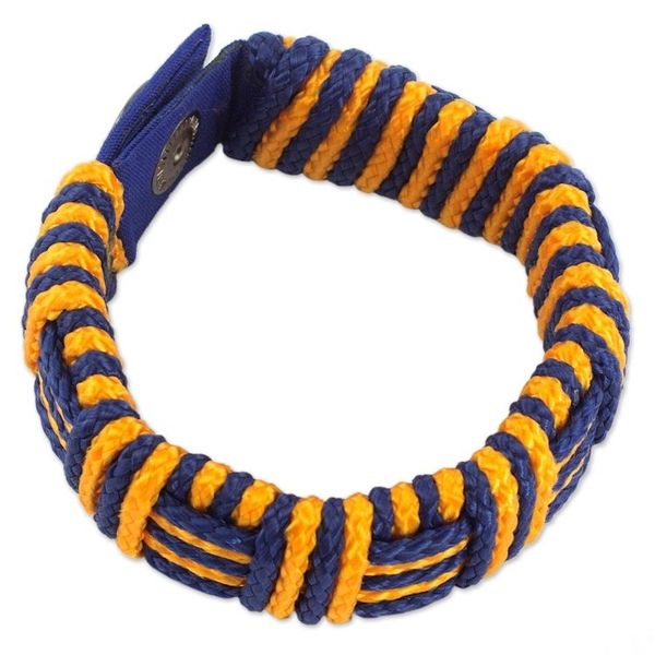 Alternate image for Blue and Gold Cord Striped Bracelet Handmade in Ghana Blue and Gold Kente Power