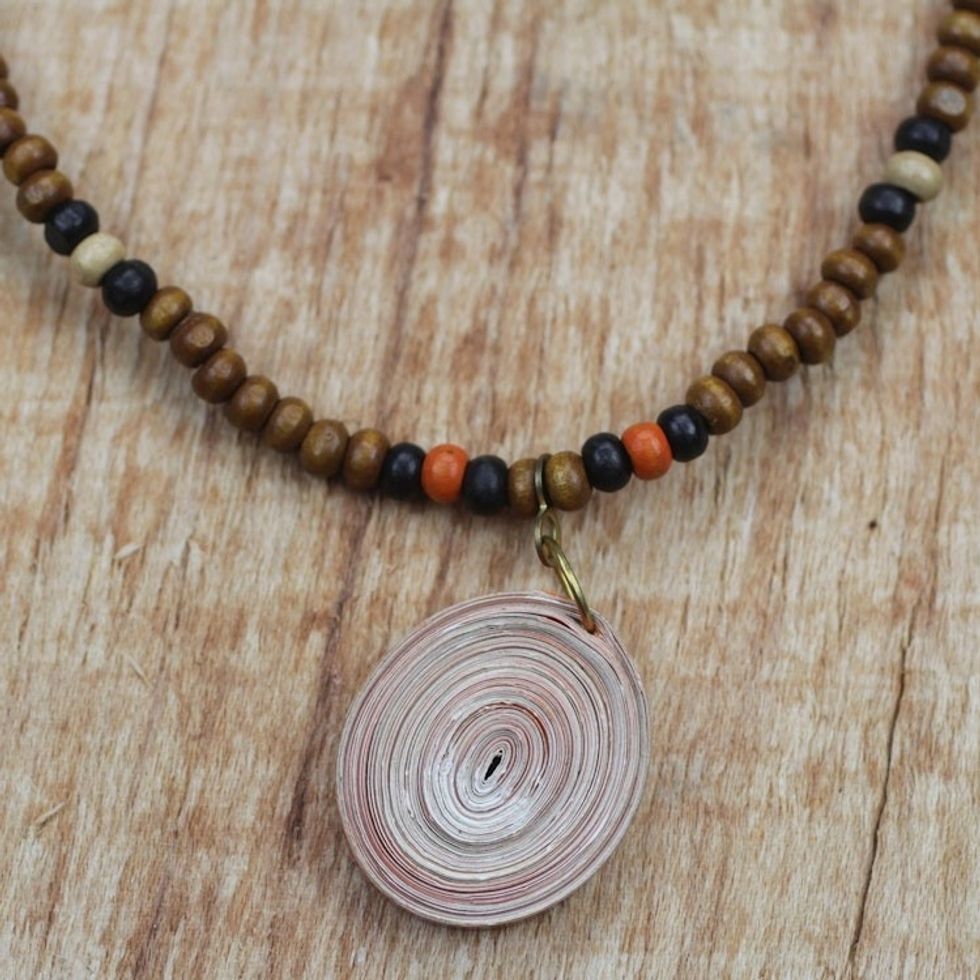 Recycled Paper and Sese Wood Necklace Crafted in Ghana 'Eco-Friendly Glory'