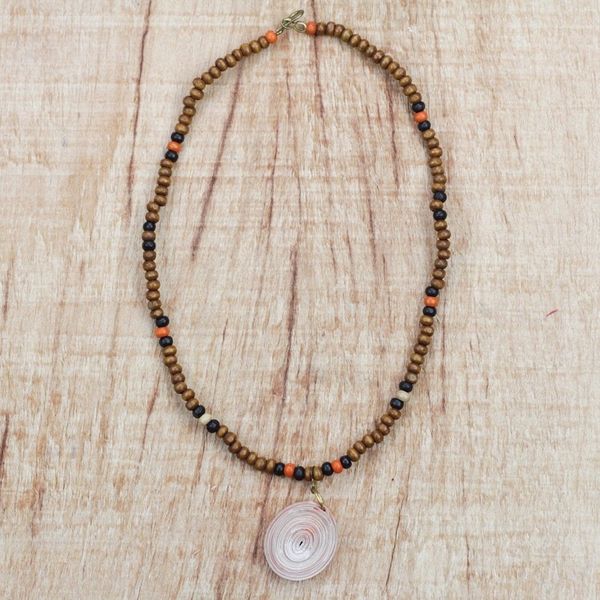 Alternate image for Recycled Paper and Sese Wood Necklace Crafted in Ghana Eco-Friendly Glory
