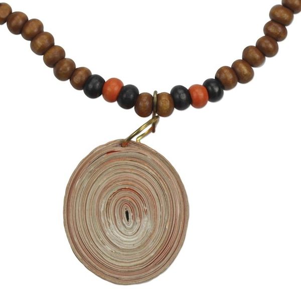 Alternate image for Recycled Paper and Sese Wood Necklace Crafted in Ghana Eco-Friendly Glory