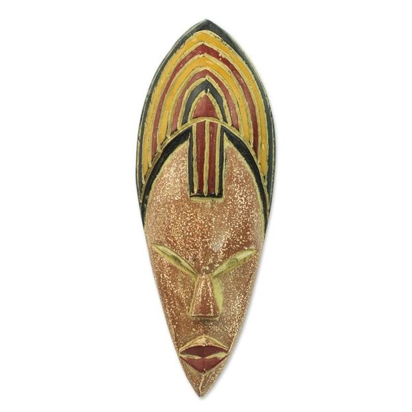 Alternate image for Hand Carved African Sese Wood Wall Mask from Ghana Joyfulness is a Crown