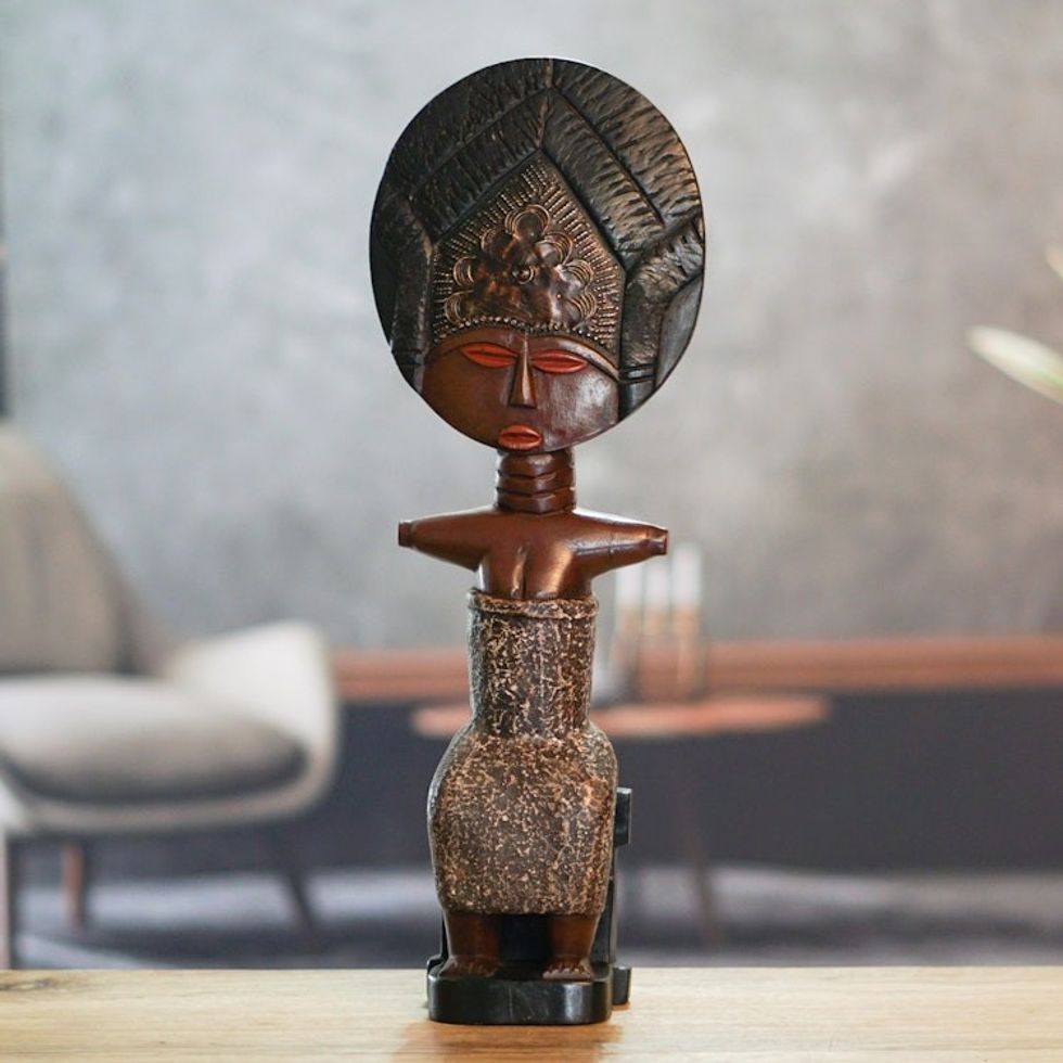 Sese Wood Sitting Mother and Child African Sculpture 'Only Mother'