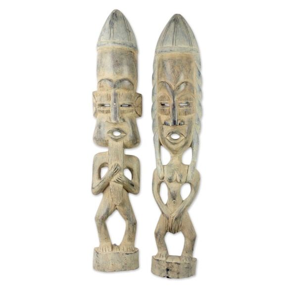 Alternate image for Pair of Male and Female Handmade Wood Statuettes from Ghana Awarefoo