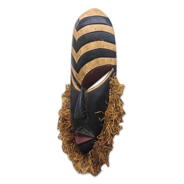 Alternate image for Hand Carved Wood and Raffia African Mask from Ghana Sweet Agbevivi
