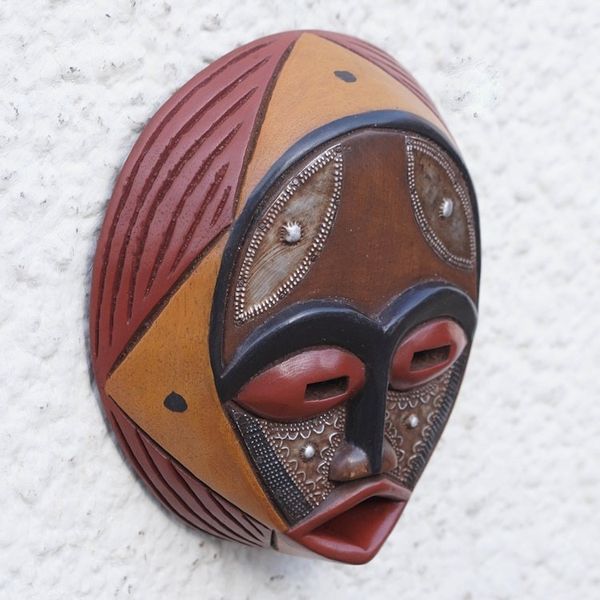 Alternate image for Handcrafted Circular West African Wall Mask in Red Tones Praise God