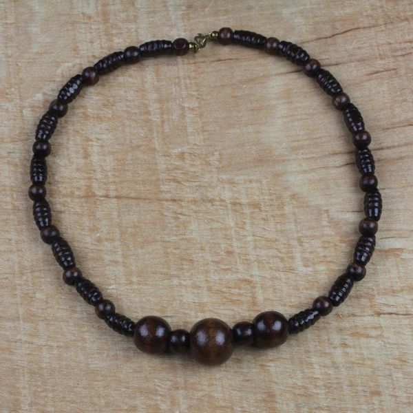 Alternate image for Handmade Sese Wood Beaded Pendant Necklace from Ghana Village Love