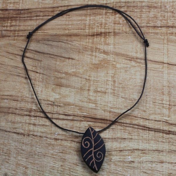 Alternate image for Long Sese Wood Leaf Pendant Necklace Hand Crafted in Ghana Afforestation