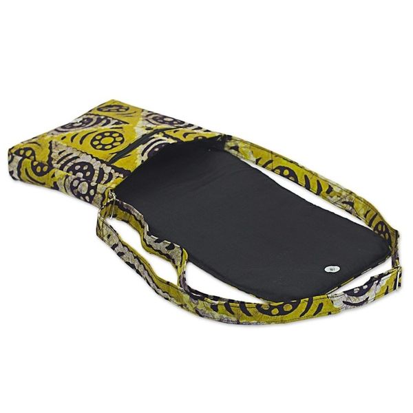 Alternate image for Batik Cotton Sling Handbag in Gold and Alabaster from Ghana Triangle Happiness