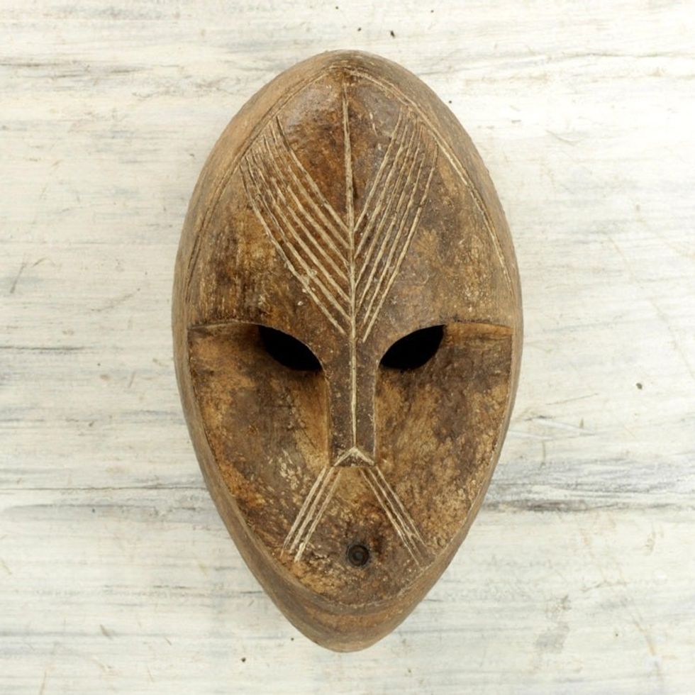 Decorative Hand Carved Wood African Wall Mask from Ghana 'Dan Masquerade'