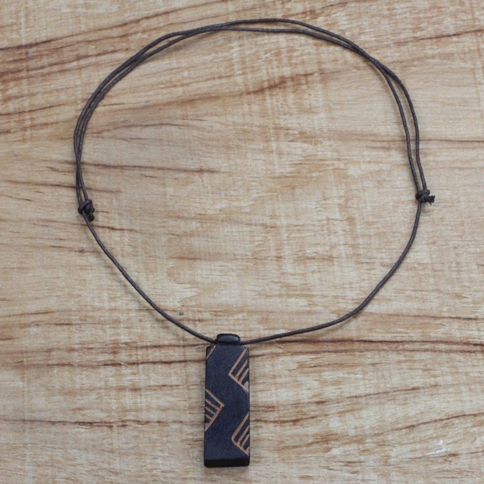Long Sese Wood Pendant Necklace Hand Crafted in Ghana 'Move in Rhythm'