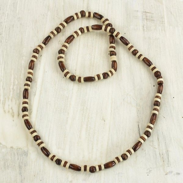 Alternate image for Hand Crafted Sese Wood Beaded Necklace by Ghanaian Artisans Ahobrasie Virtue