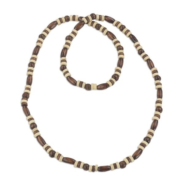 Alternate image for Hand Crafted Sese Wood Beaded Necklace by Ghanaian Artisans Ahobrasie Virtue