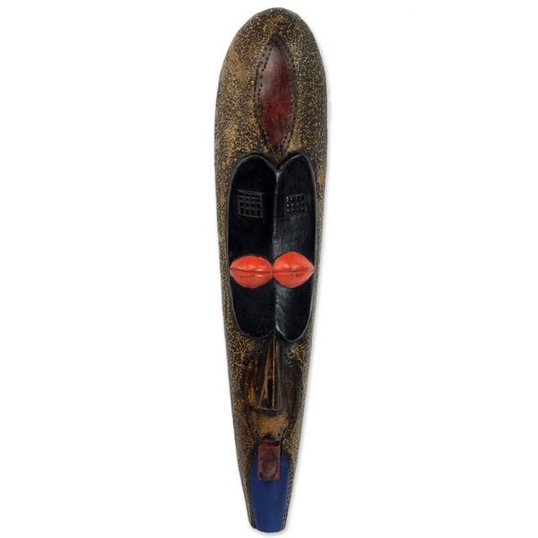 Alternate image for Stunningly Painted Hand Carved African Sese Wood Mask Little Woman