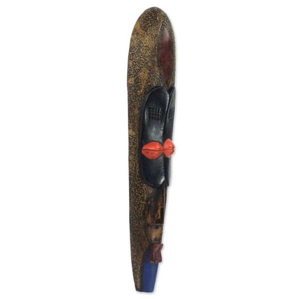 Alternate image for Stunningly Painted Hand Carved African Sese Wood Mask Little Woman