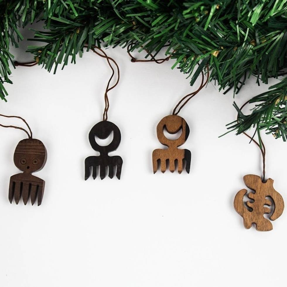 Ebony Wood Adinkra Ornaments from Ghana Set of 4 'Adinkra Passion'