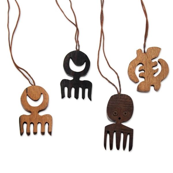 Alternate image for Ebony Wood Adinkra Ornaments from Ghana Set of 4 Adinkra Passion