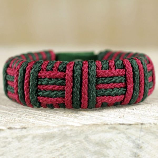 Alternate image for Red and Green Cord Striped Bracelet Handmade in Ghana Red and Green Kente Power