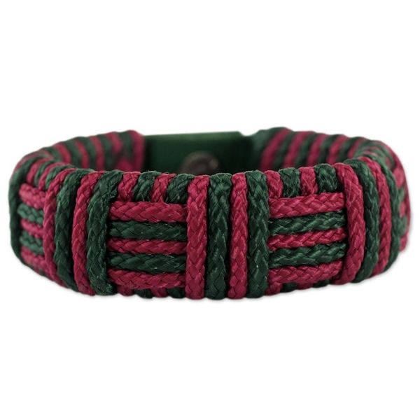 Alternate image for Red and Green Cord Striped Bracelet Handmade in Ghana Red and Green Kente Power