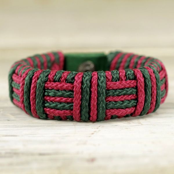 Alternate image for Red and Green Cord Striped Bracelet Handmade in Ghana Red and Green Kente Power