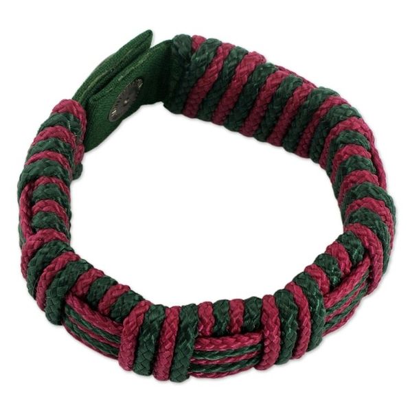 Alternate image for Red and Green Cord Striped Bracelet Handmade in Ghana Red and Green Kente Power