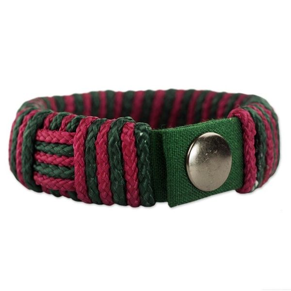 Alternate image for Red and Green Cord Striped Bracelet Handmade in Ghana Red and Green Kente Power