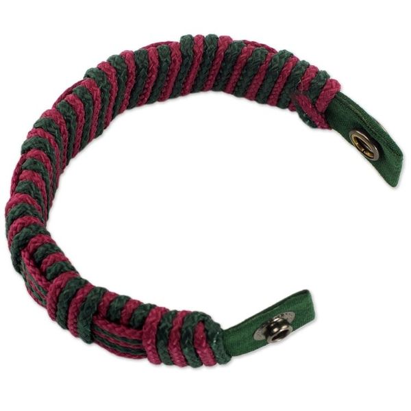 Alternate image for Red and Green Cord Striped Bracelet Handmade in Ghana Red and Green Kente Power