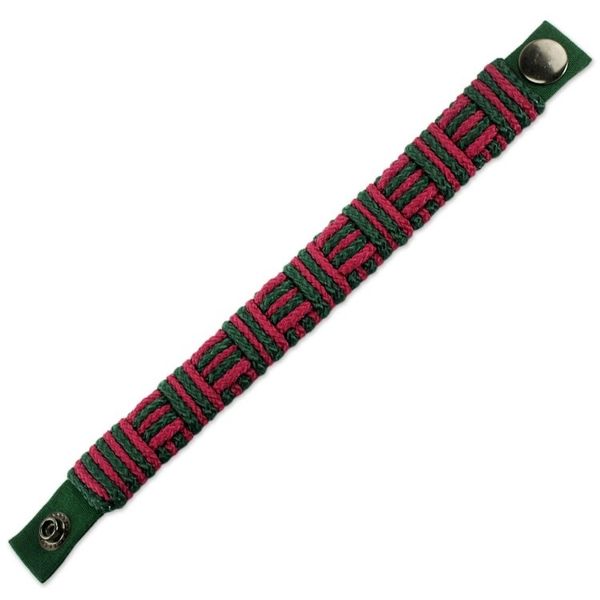 Alternate image for Red and Green Cord Striped Bracelet Handmade in Ghana Red and Green Kente Power