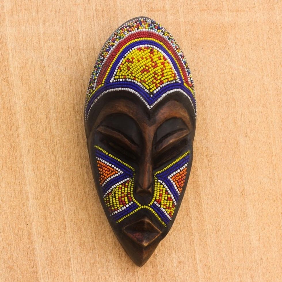 Colorful African Mask with Recycled Glass Beads 'Domeabra'