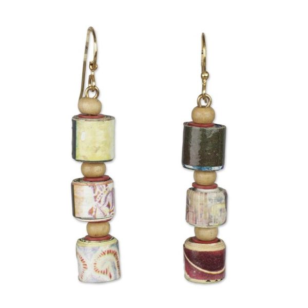 Alternate image for Recycled Paper and Sese Wood Dangle Earrings from Ghana Naa Araa Royalty