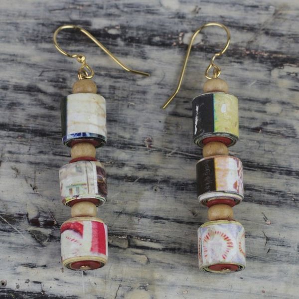 Alternate image for Recycled Paper and Sese Wood Dangle Earrings from Ghana Naa Araa Royalty