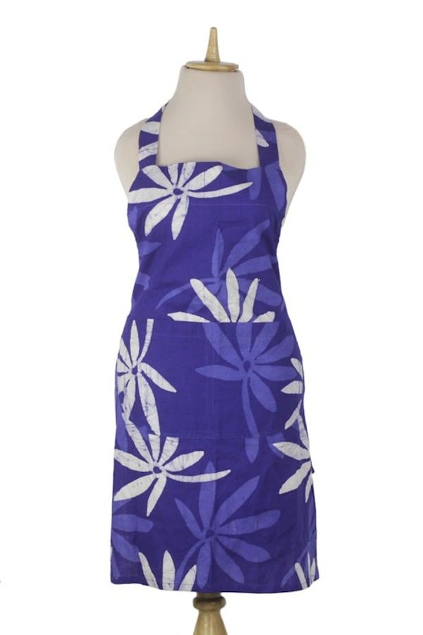 Alternate image for Handmade Floral Blue Batik Cotton Apron from West Africa Kitchen Blossoms