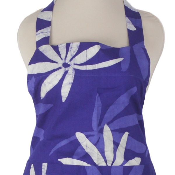 Alternate image for Handmade Floral Blue Batik Cotton Apron from West Africa Kitchen Blossoms
