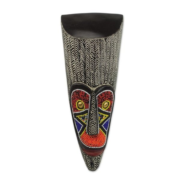 Alternate image for African Aluminum Wood Mask in Black and White from Ghana Ngil Masquerade