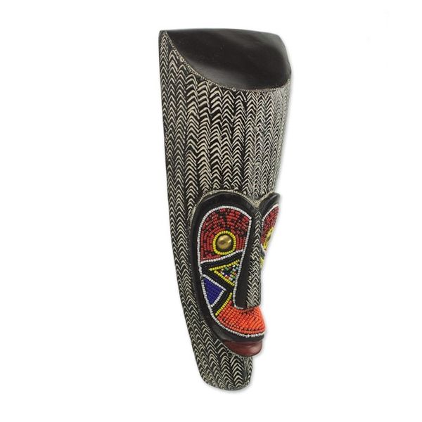 Alternate image for African Aluminum Wood Mask in Black and White from Ghana Ngil Masquerade