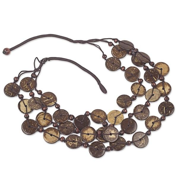 Alternate image for Coconut Shell Strand Necklace Handmade in Ghana Coconut Wave