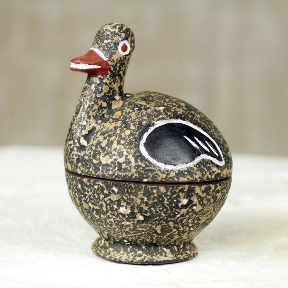 Hand Carved Black Wood Duck Box from Ghana 'Black Ghanaian Duckling'