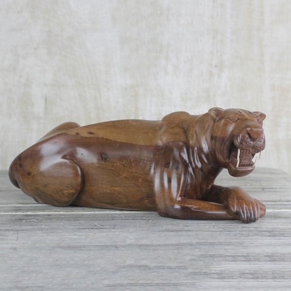 Alternate image for Ghanaian Artisan Handcarved Ebony Wood Panther Sculpture Thunderous Panther