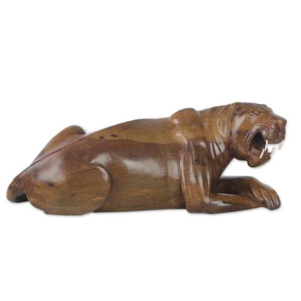 Alternate image for Ghanaian Artisan Handcarved Ebony Wood Panther Sculpture Thunderous Panther