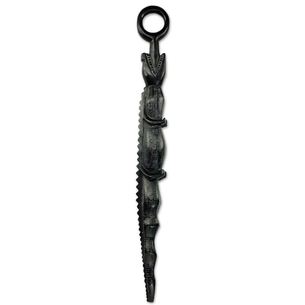 Decorative Africa Walking Stick Carved by Hand as Crocodile 'Fierce Denkyem'
