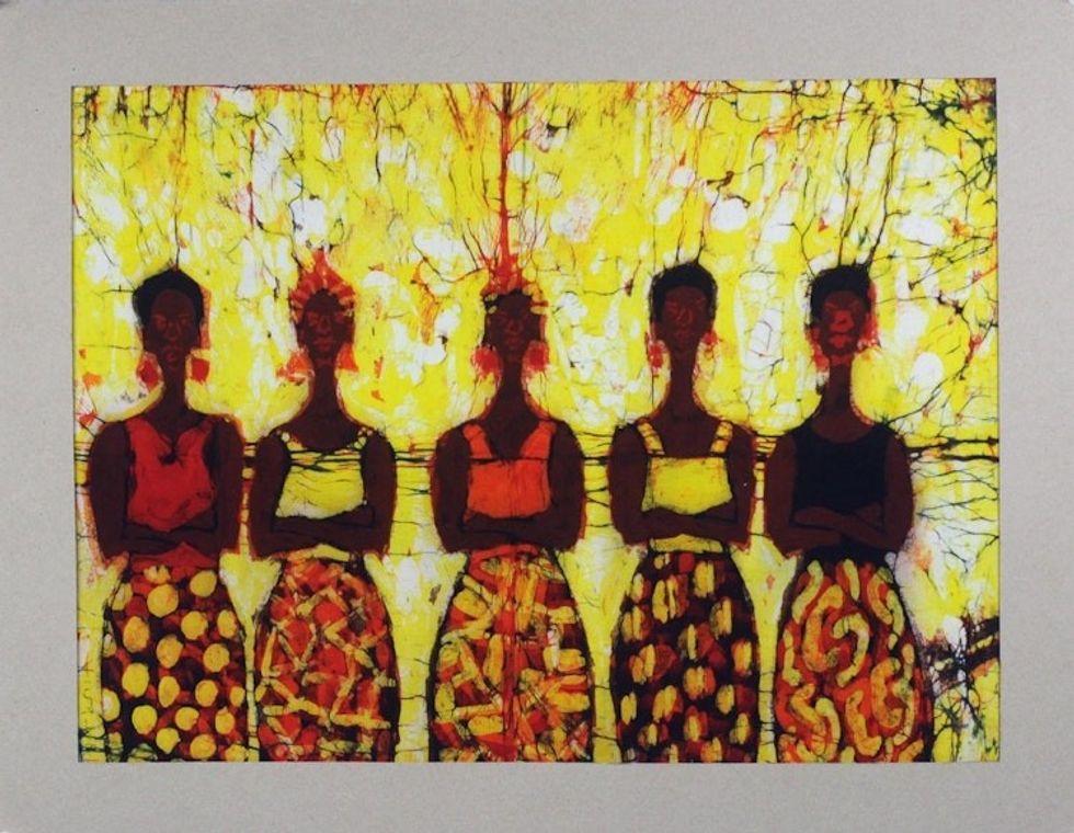 West African Batik Wall Art of Women Titled Debt Collectors 'Debt Collectors'
