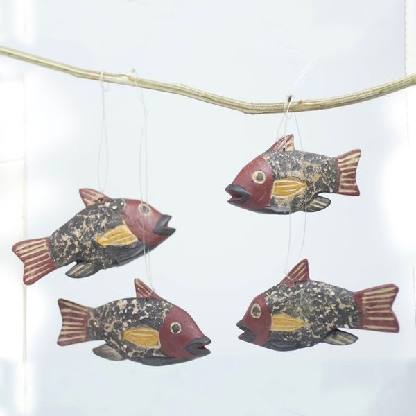 Alternate image for Ghana Artisan Crafted Fish Theme Ornaments Set of 4 Little Ghanaian Fish