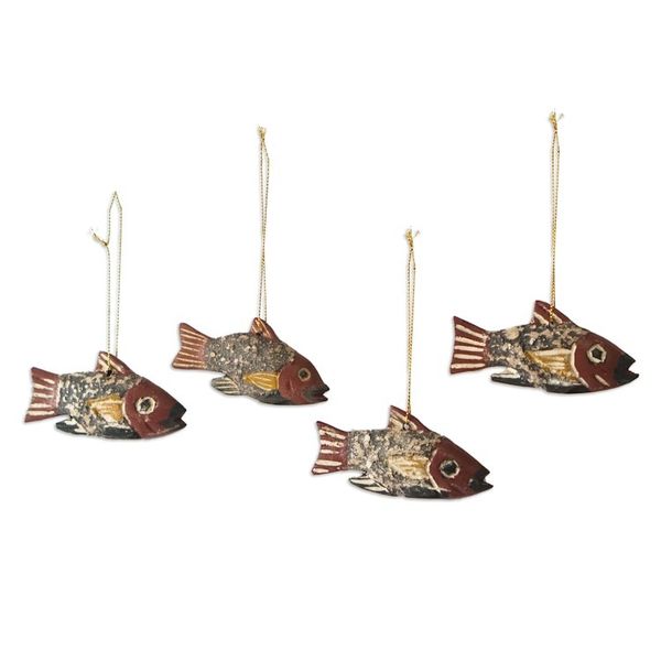 Alternate image for Ghana Artisan Crafted Fish Theme Ornaments Set of 4 Little Ghanaian Fish
