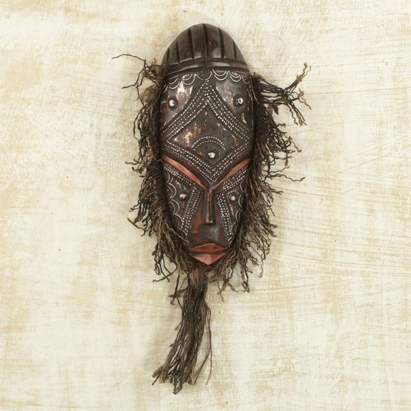 Alternate image for Wood Aluminum and Cotton African Mask from Ghana Brown Kotoku