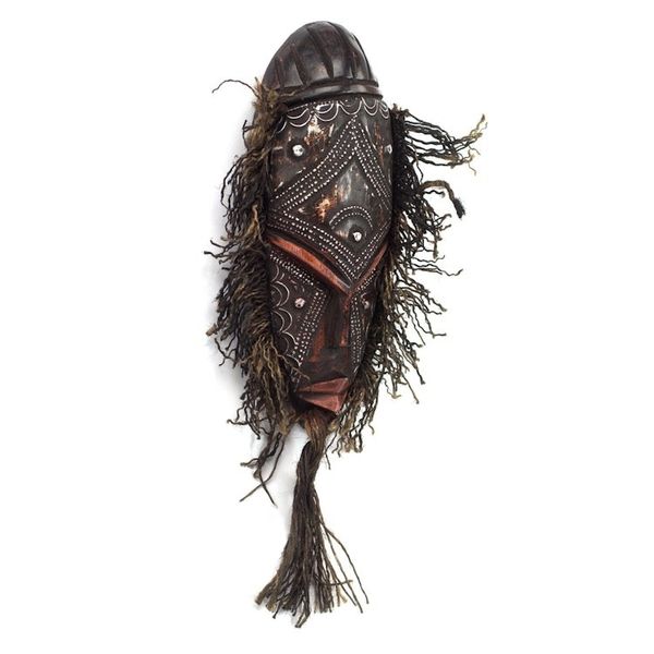 Alternate image for Wood Aluminum and Cotton African Mask from Ghana Brown Kotoku