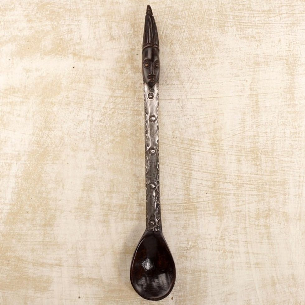 Hand Made Wood Aluminum Decorative Spoon from Ghana 'Delightful Homestead'
