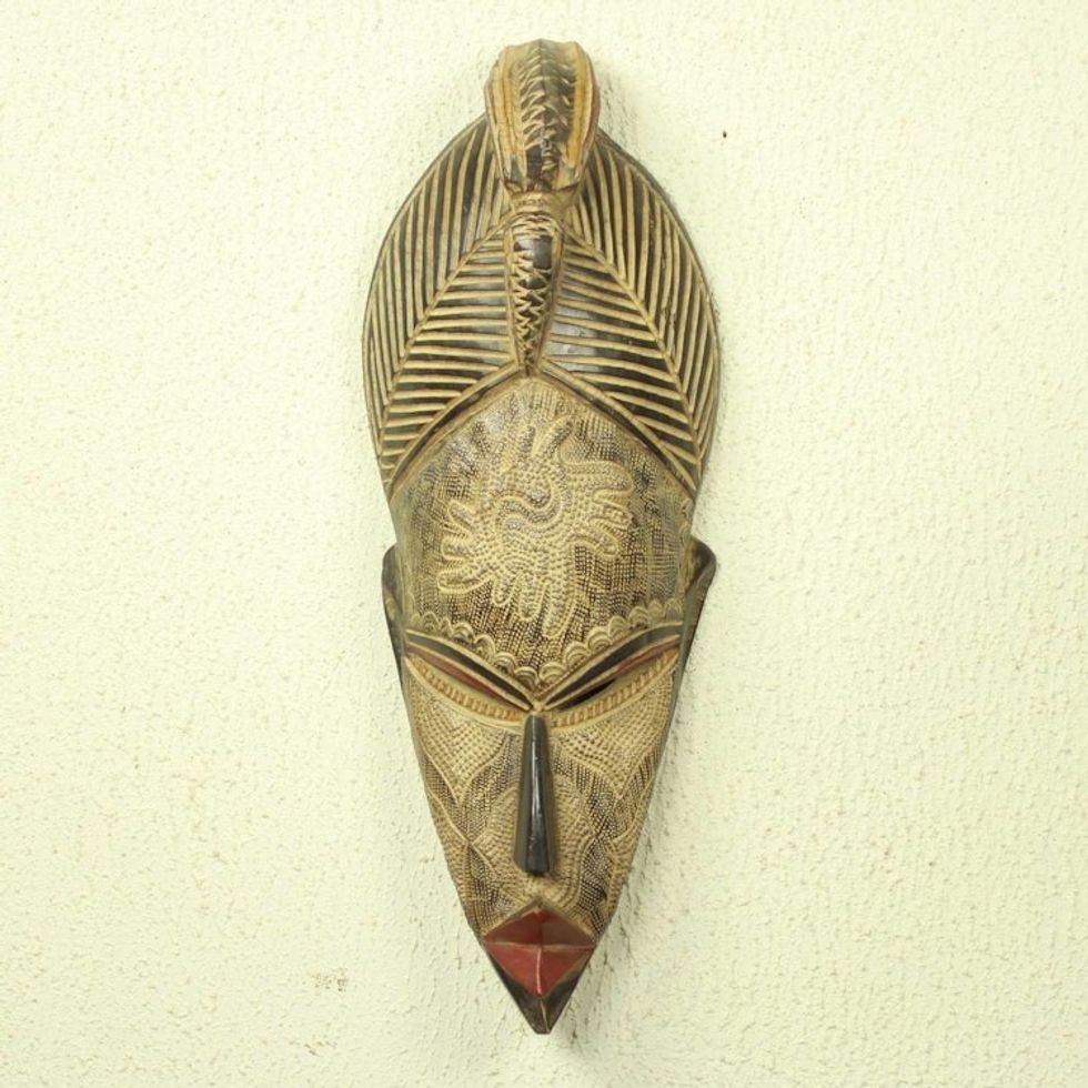 Authentic Ghanaian Artisan Carved African Mask 'Peace and Harmony'